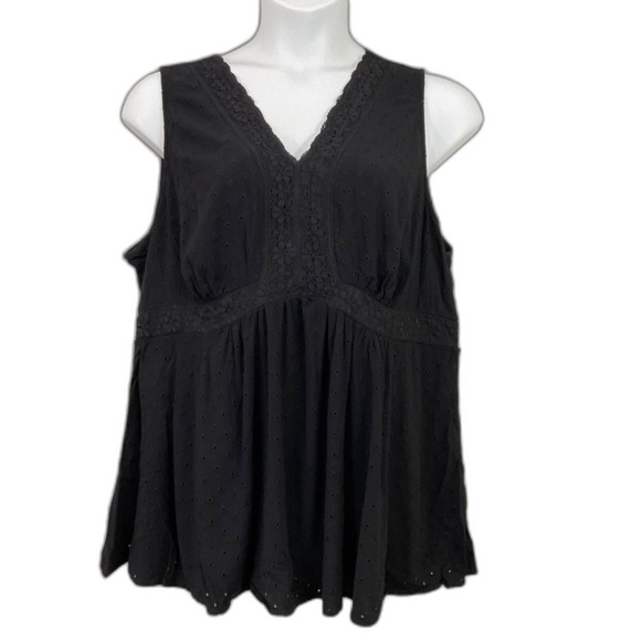TORRID Sleeveless Eyelet V-Neck Women's Babydoll Blouse Top Size 3XL Black Fairy - Picture 1 of 13